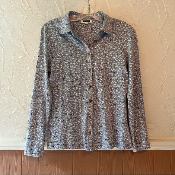 Blue Patterned Button-Up Shirt - Picture 1 of 6